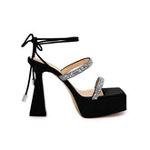 Diamante Lace Up Platform Sandals